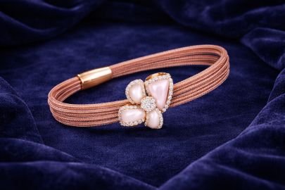 Rose Gold Floral Bracelet – 92.5 Silver Gold Plated Multi-Strand Elegant Kada