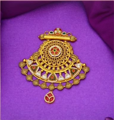 Royal Chakra Temple Filigree 92.5 Silver Gold-Plated Pendant with Kundan Stones