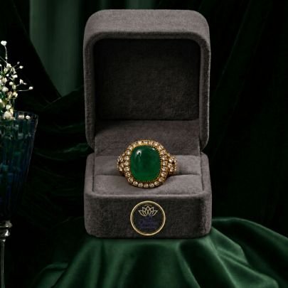 Royal Emerald Green Stone Ring with Diamond Finish – 92.5 Silver Gold Plated Statement Ring for Women
