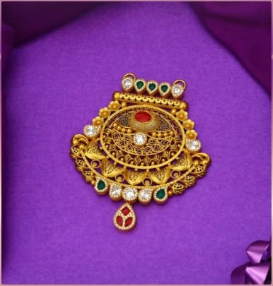 Royal Floral Chakra Temple Filigree 92.5 Silver Gold-Plated Pendant with Kundan Stones