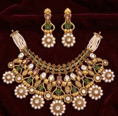 Royal Floral Kundan Pearl Bridal Necklace Set in 92.5 Silver Gold Plated – Divine Jewellery