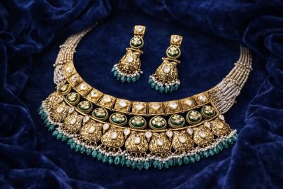 Royal Green Kundan Temple Choker Necklace Set – 92.5 Silver Gold Plated Bridal Jewellery