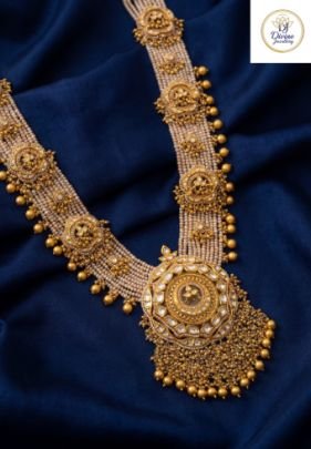 Royal Heritage Kundan Long Necklace with Pearl Layers & Grand Pendant in 92.5 Silver with Gold Plating