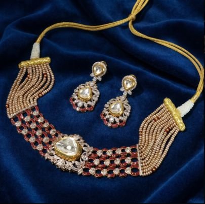 Royal Kundan Meenakari Choker Necklace Set with Pearl Strands – 92.5 Silver Gold Plated Bridal Jewellery