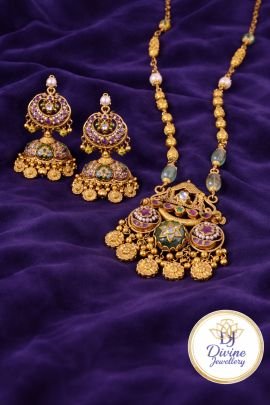 Royal Kundan Pendant Necklace Set with Jhumka Earrings – 92.5 Silver Gold Plated Heritage Jewellery
