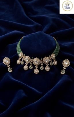 Royal Kundan Polki Style Choker Necklace Set with Earrings – 92.5 Silver Gold Plated Bridal Jewellery | Divine Jewellery