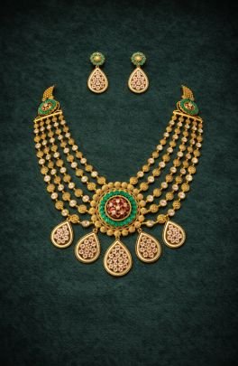 Royal Multi-Layer Kundan Necklace Set with Green & Red Accents in 92.5 Silver Gold Plated – Divine Jewellery
