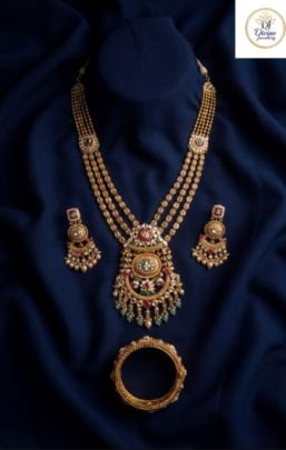 Royal Multi-Layer Temple Necklace Set with Statement Pendant, Bangles & Earrings – 92.5 Silver Gold Plated Bridal Jewellery | Divine Jewellery