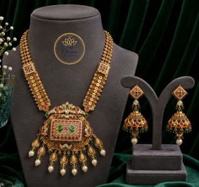 Royal Multicolor Antique Pendant Necklace Set with Earrings – 92.5 Silver Gold Plated