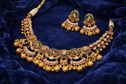Royal Peacock Temple Necklace Set with Traditional Gold Danglers – 92.5 Silver Gold Plated Jewellery