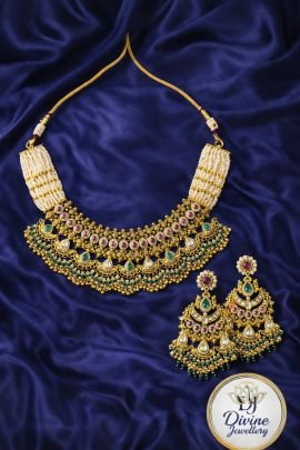 Royal Pearl Kundan Choker Necklace Set with Jhumka Earrings – 92.5 Silver Gold Plated Bridal Jewellery