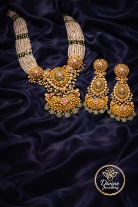 Royal Pearl Layered Temple Necklace Set with Kundan Pendant & Earrings – 92.5 Silver Gold Plated Bridal Jewellery