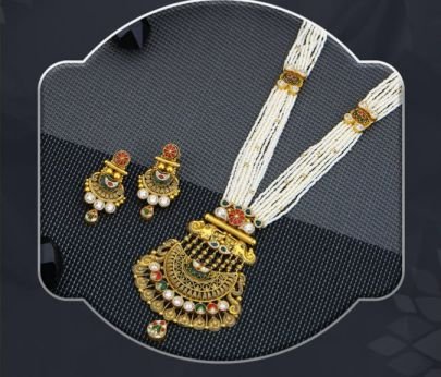 Royal Pearl Temple Long Necklace 92.5 Silver Gold-Plated Set with Kundan Pendant & Earrings