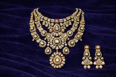 Royal Polki Bridal Necklace Set with Emerald & Ruby Accents – 92.5 Silver Gold Plated Statement Jewellery