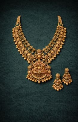Royal Temple Antique Necklace Set with Goddess Motif in 92.5 Silver Gold Plated – Divine Jewellery