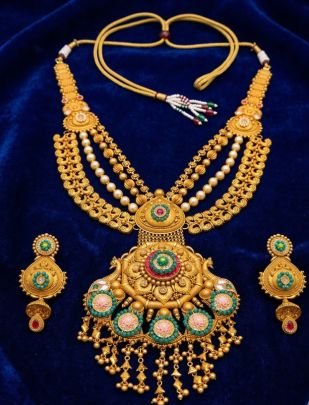 Royal Temple Bridal Long Necklace Set with Pearl Layers in 92.5 Silver Gold Plated – Divine Jewellery