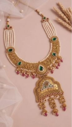 Royal Temple Coin Long Necklace Set with Jhumka Earrings – 92.5 Silver Gold Plated Bridal Jewellery | Divine Jewellery