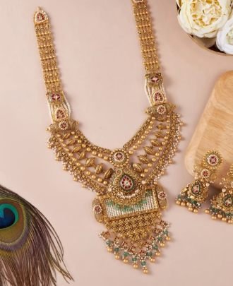 Royal Temple Layered Necklace Set with Statement Pendant & Earrings – 92.5 Silver Gold Plated Bridal Jewellery | Divine Jewellery