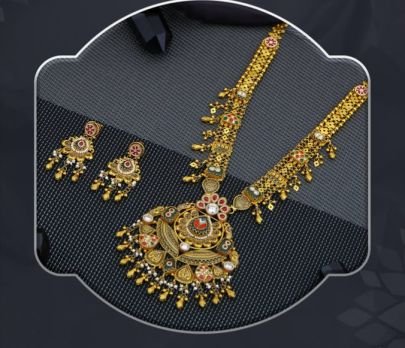 Royal Temple Long Haar 92.5 Silver Gold-Plated Necklace Set with Kundan Stones & Jhumka Earrings