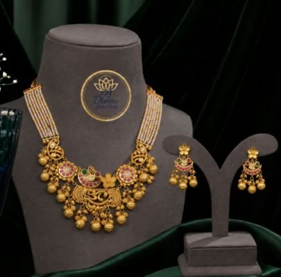  Traditional Gold Plated Pearl Choker Necklace Set for Women with Matching Earrings | Antique Bridal Wedding Jewelry Set