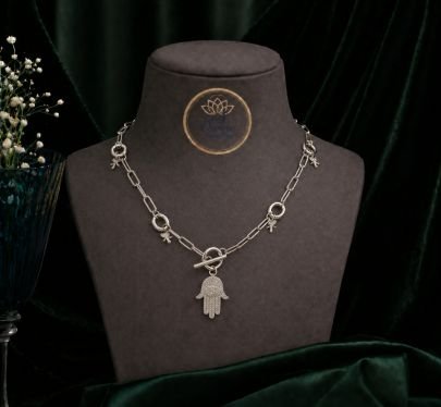 Stylish Charm Chain Necklace for Women – 92.5 Silver Base Rhodium Plated Hand Pendant Necklace