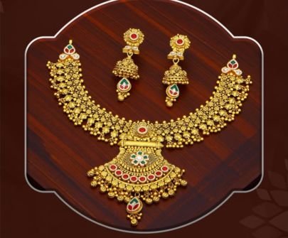 Temple Lakshmi Bridal Necklace Set with Jhumka Earrings in 92.5 Silver Gold Plated – Divine Jewellery