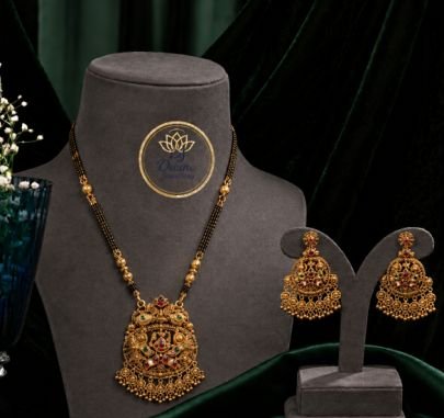 Traditional Antique Gold Plated Mangalsutra Set with Chandbali Earrings for Women | Ethnic Bridal Jewellery | Divine Jewellery