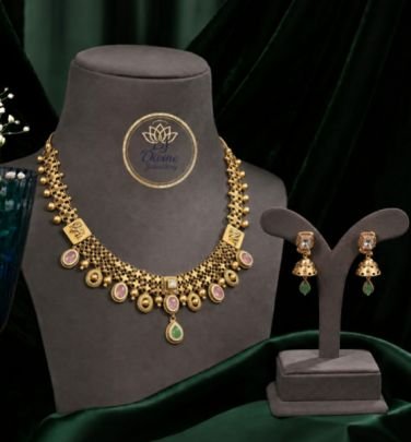 Traditional Antique Gold Plated Stone Necklace Set for Women