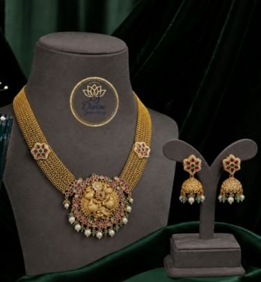 Traditional Antique Gold Plated Peacock Necklace Set for Women