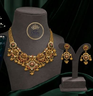 Traditional Antique Gold Plated Temple Jewellery Necklace Set