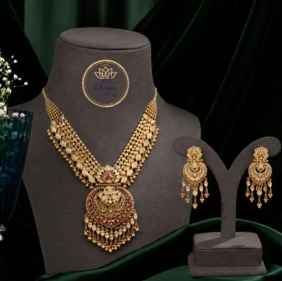 Traditional Gold Plated Bridal Necklace Set for Women with Matching Earrings | Ethnic Wedding Jewelry Set | Temple Design Statement Necklace