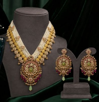 Traditional Gold Plated Bridal Necklace Set with Earrings for Women