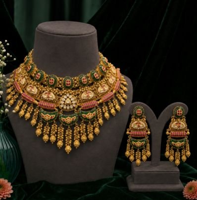 Traditional Gold Plated Meenakari Bridal Choker Necklace Set