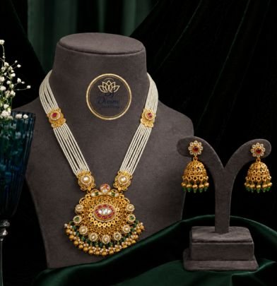 Traditional Pearl Layered Necklace Set with Jhumka Earrings for Women | Antique Gold Plated Bridal Jewellery | Divine Jewellery