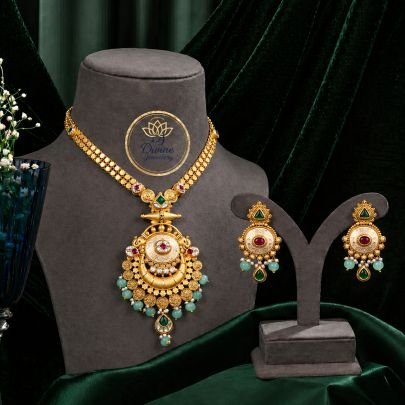 Traditional Temple Coin Pendant Necklace Set with Earrings in 92.5 Silver Gold Plated | Bridal & Festive Jewellery – Divine Jewellery