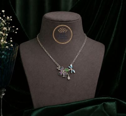 Trendy Butterfly Charm Necklace for Women – 92.5 Silver Base Colorful Enamel Daily Wear Necklace